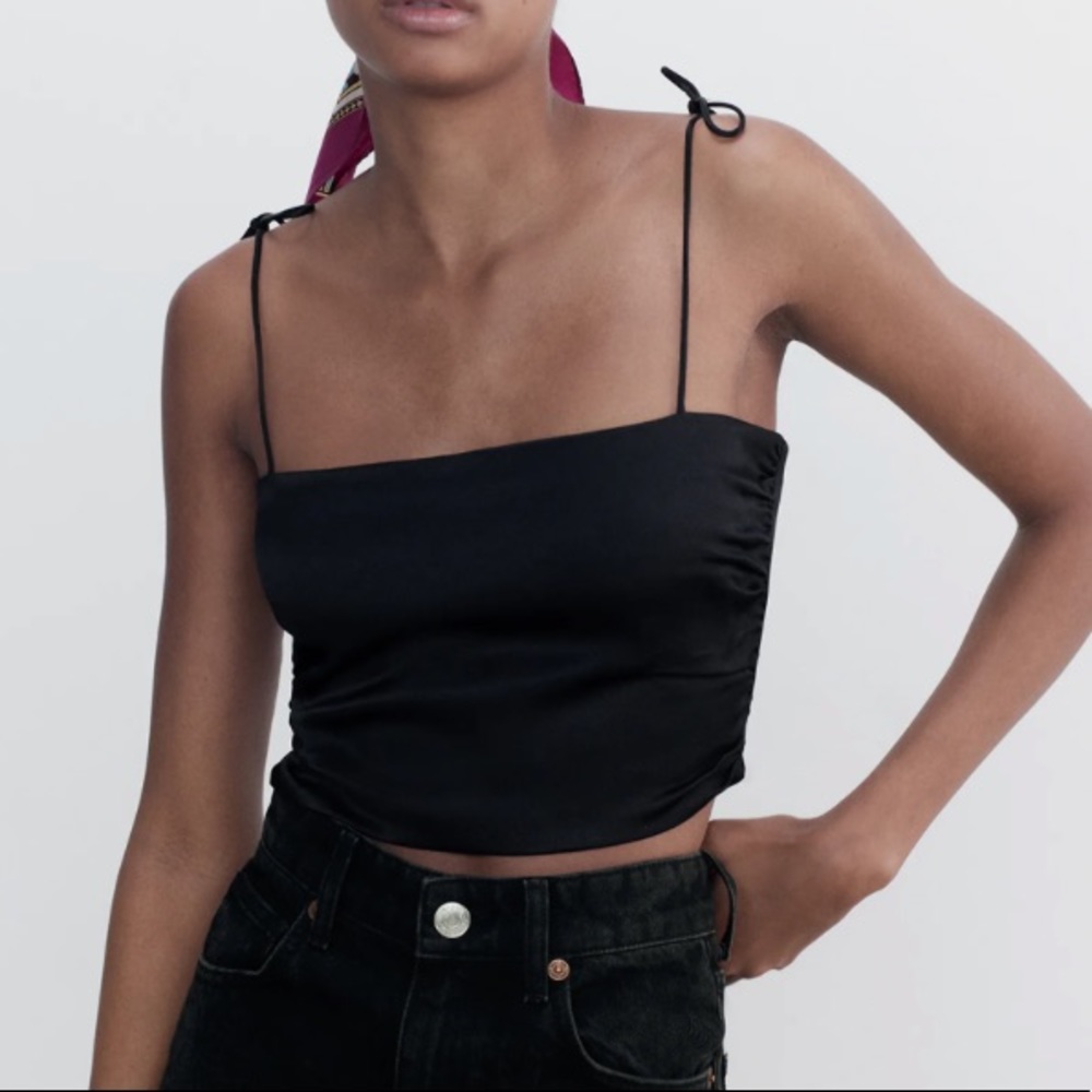 Zara Satin Effect Crop Top Black